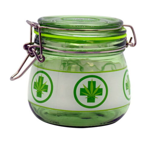 Medical Leaf Glass Jar 4x4.3 Green media 1