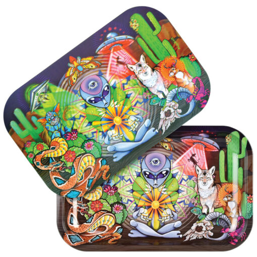 Pulsar Metal Rolling Tray w Lid Psychedelic Desert A 1