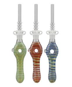 Glass Donut Dab Straw w/ Quartz Tip - 6.75"/10mm/Colors Vary