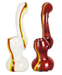 Rasta Stripe Frit Glass Bubbler | Colors Vary