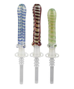 Glass Dab Straw w/ 10mm Quartz Tip - 6.5" / Assorted Colors