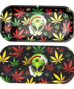 Rasta Alien Rolling Tray w/ 3D Magnetic Cover - 8.25"x4"