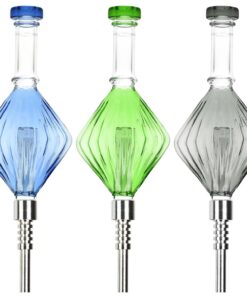Retro Art Deco Diamond Bubbler Glass Dab Straw - 8.25
