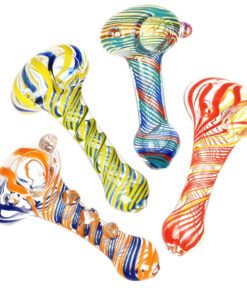 Sada Color Striped Clear Glass Hand Pipe - 3.75"/Colors Vary