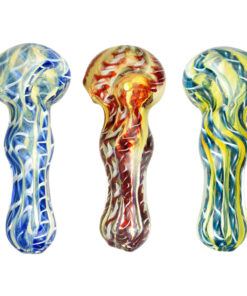 Fumed Latticino Spoon Pipe - 3.75" / Colors Vary