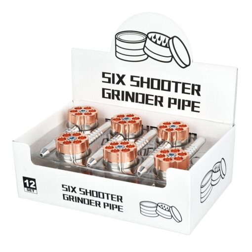 Six Shooter Aluminum Hand Pipe + Grinder - 4.5" 12ct