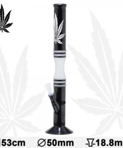 Black and White Hemp Leaf Glass Water Pipe Bong -20.5"