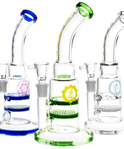 Honeycomb & Vortex Perc Water Pipe - 9" / 14mm F / Colors Vary