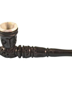 Carved Wood Hand Pipe w/ Stone Bowl