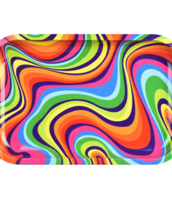 Psychedelic Rainbow Swirl Metal Rolling Tray