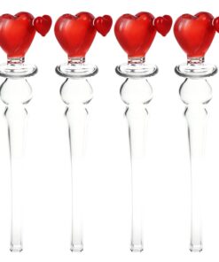 Double Hearts Glass Dab Straw - 5.25" 4ct