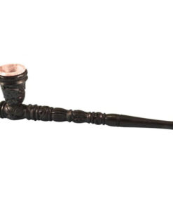 Carved Wood Hand Pipe w/ Stone Bowl | 11 Inch